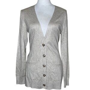 Grace Elements Women's Heather Oatmeal Knit Toggle Button Boyfriend Cardigan Sm